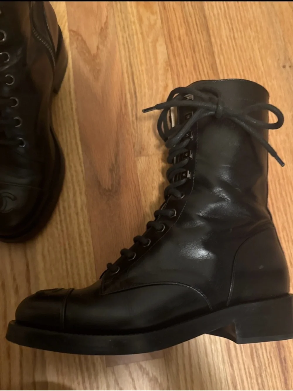 Chanel Karl Lagerfeld 2018/19 Black Leather Lace-Up Combat Boots 37